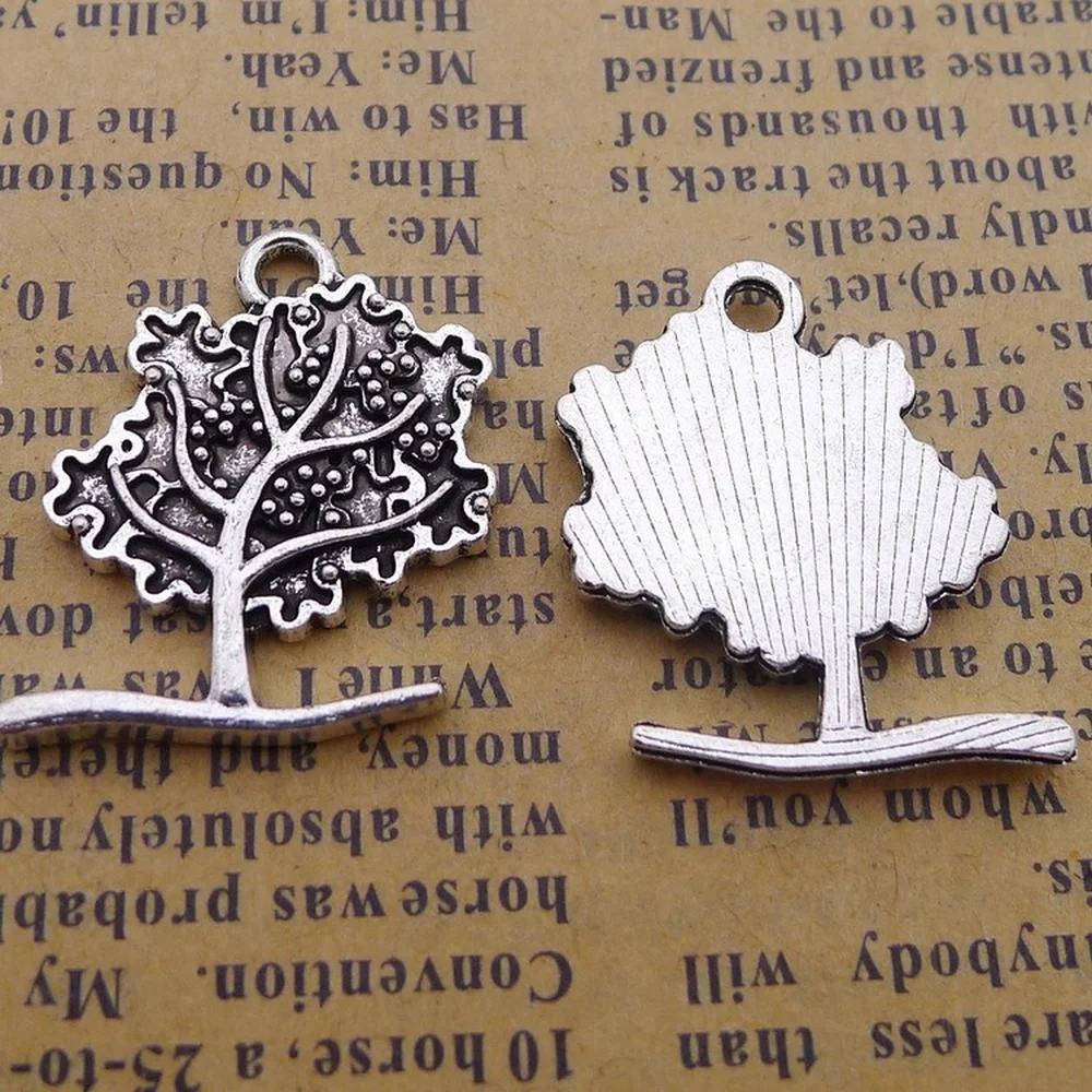

100pcs Tree Charms 18mm x 23mm DIY Jewelry Making Pendant Antique Silver Color