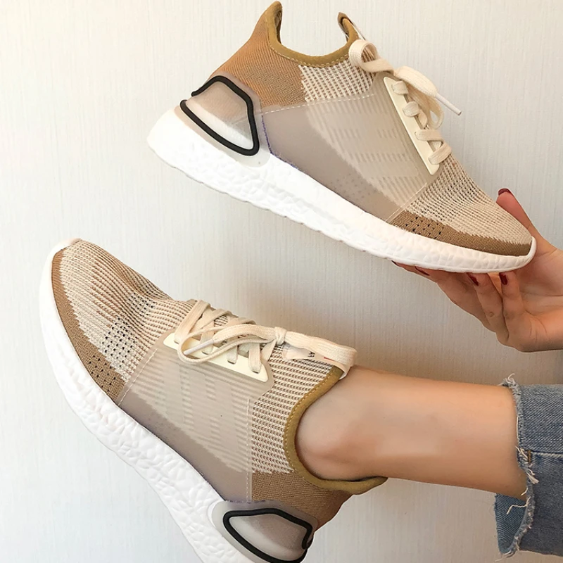 Женская спортивная обувь Новинка лета 2019 тканая на толстой подошве дышащая