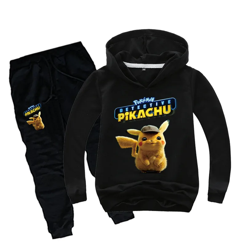 2019 Kids Cartoon POKEMON GO Tracksuit Pikachu Boys Girls Cosplay Costumes Full Sleeve Cool Clothing Sets hoodie Pants Suit | Детская