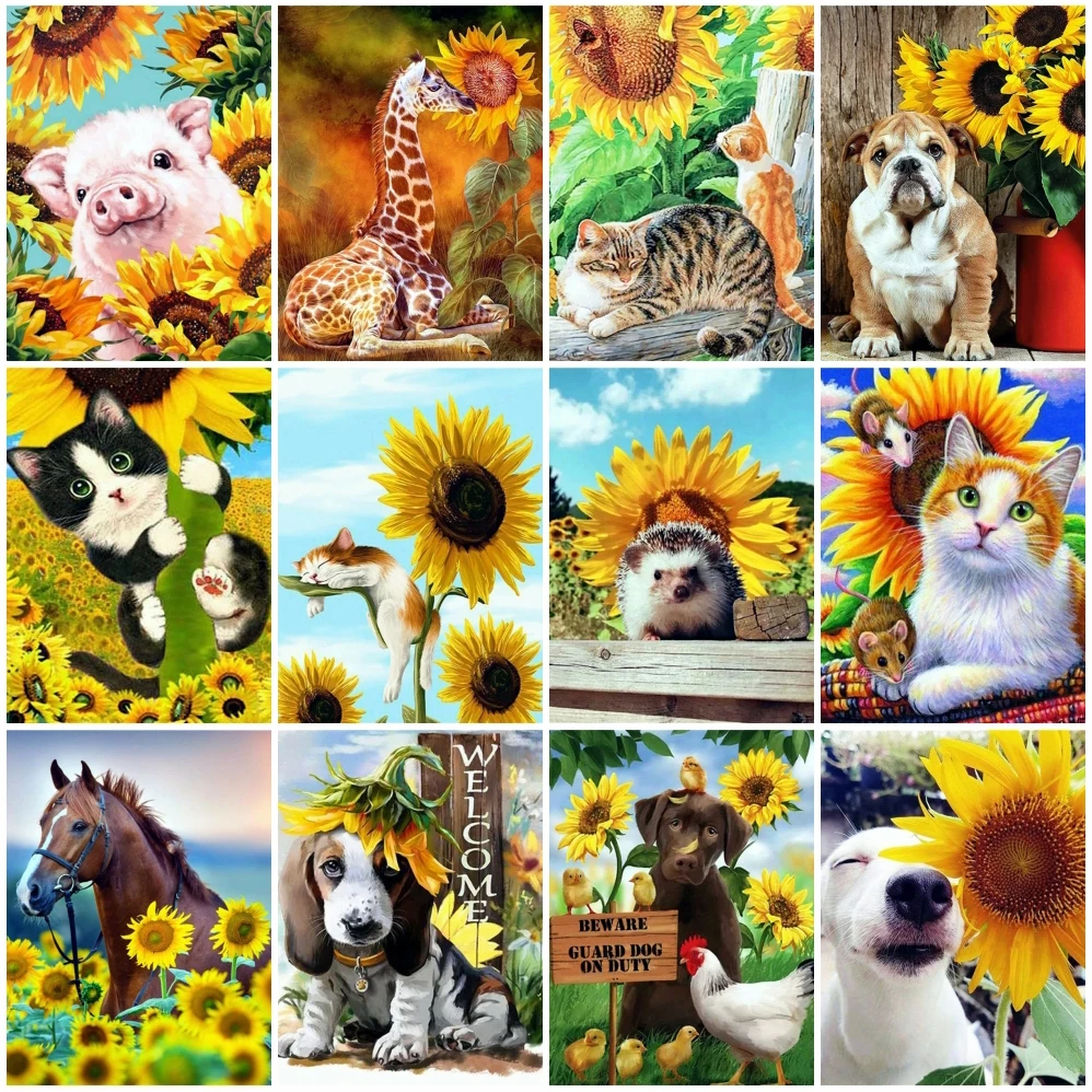 

Diy 5d Full Diamond Embroidery Animal Mosaic Diamond Painting Sunflower Animal Cat Dog Craft Furniture Decoration Hobby Gift