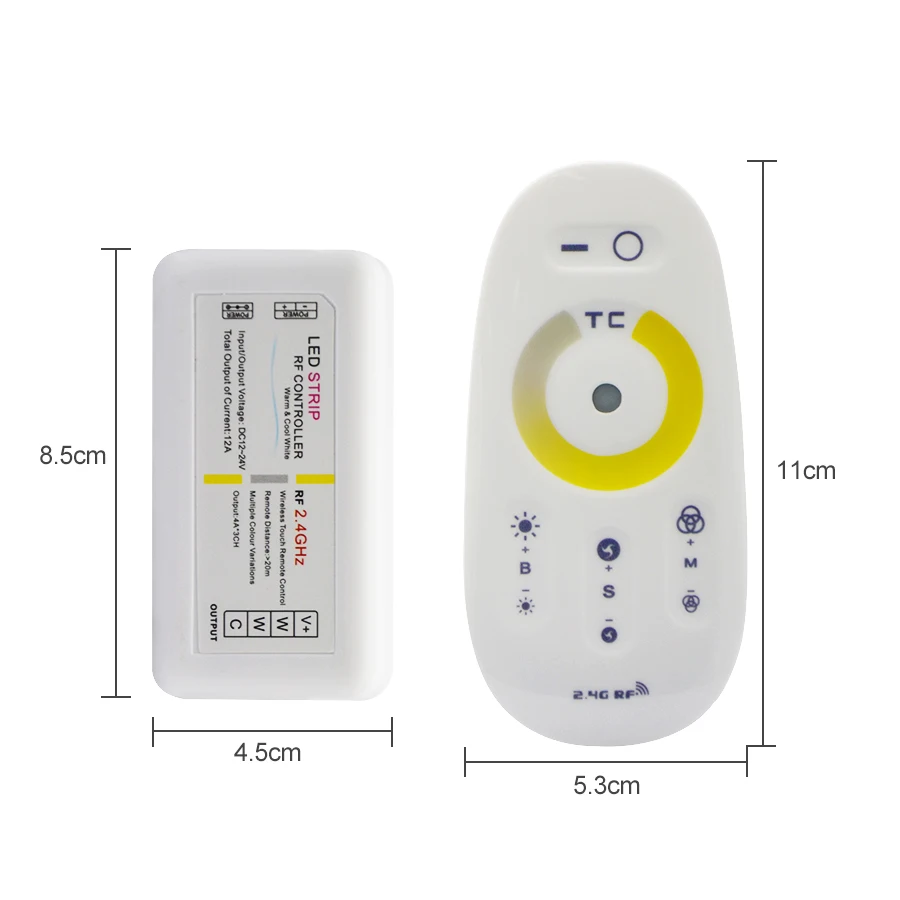 

2.4GHz LED Strip RF CCT Controller Wireless Touch Screen DC12/24V 12A Remote Control For Warm Cool White LED Strip Lights