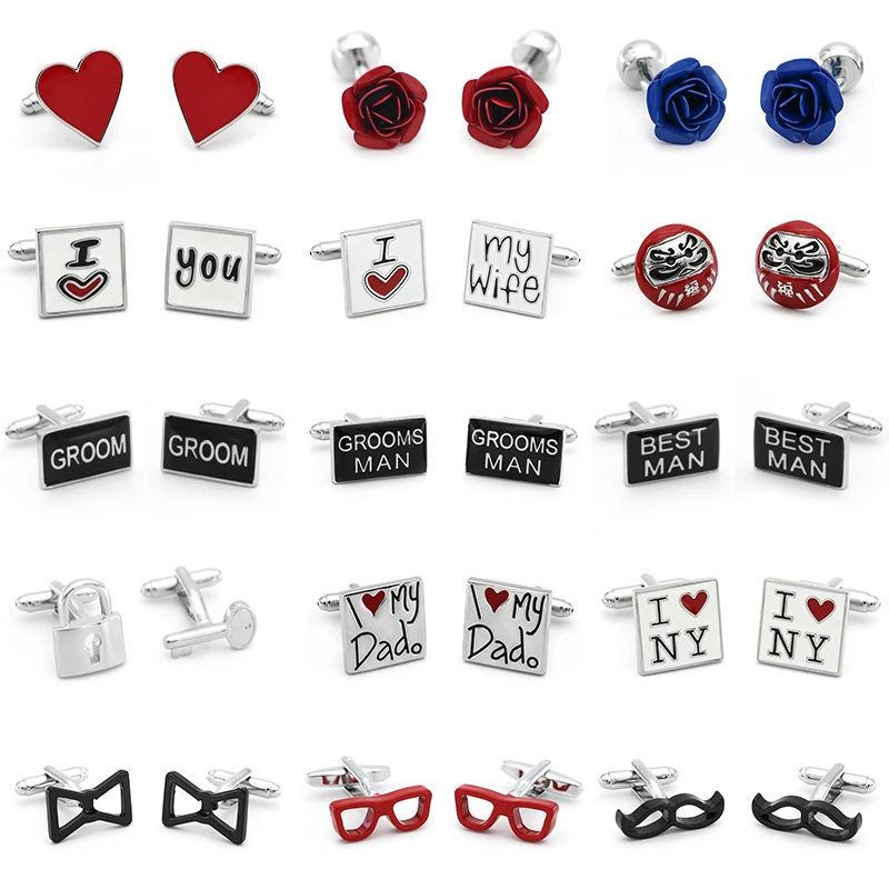 

New Wedding Holiday Gift Cufflinks Women's Shirts Jewelry Accessories Love Rose Best Man Bow Tie Design Men's Cufflinks