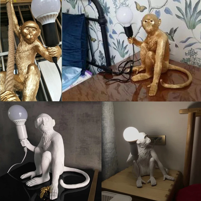 Подвесная лампа в скандинавском стиле из пеньковой веревки форме обезьяны