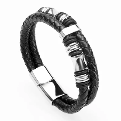 2-Silver Mcllroy, мужской браслет из натуральной кожи, Homme, многослойный Золотой/Серебряный/черный, с магнитной пряжкой, мужские браслеты,, Панк ювелирные изделия, подарки - Окраска металла: 2-Silver