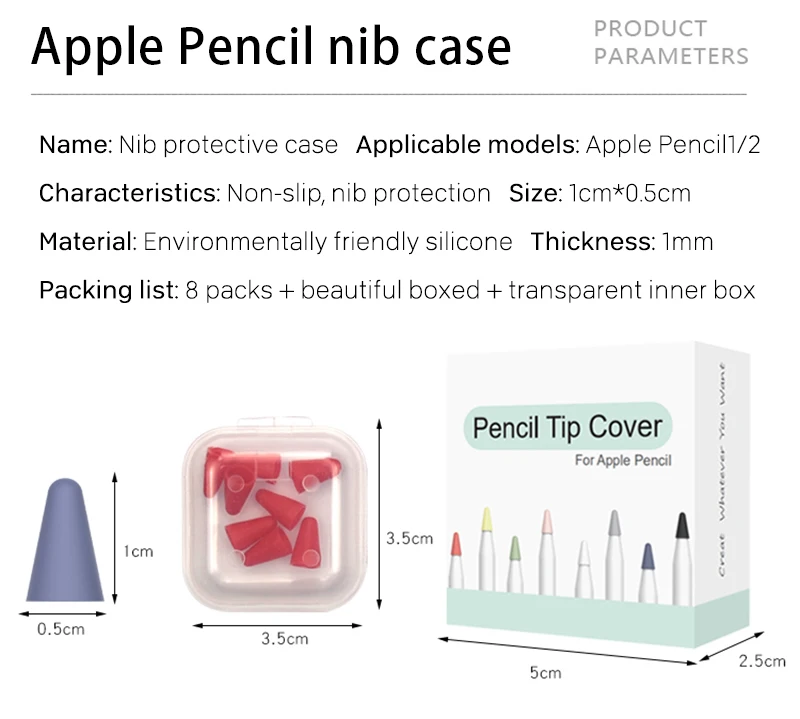 

8Pcs Silicone Replacement Tip Case Nib Cover Skin For Apple Pencil 1st 2nd Stylus Touchscreen Pen Protective Case Touch Pen Tip