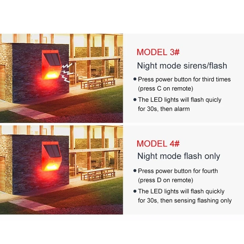 

Solar Alarm Lamp Remote Control Security Alarm Motion Sensor Alarm Siren PIR Motion Sensor Detector for Home