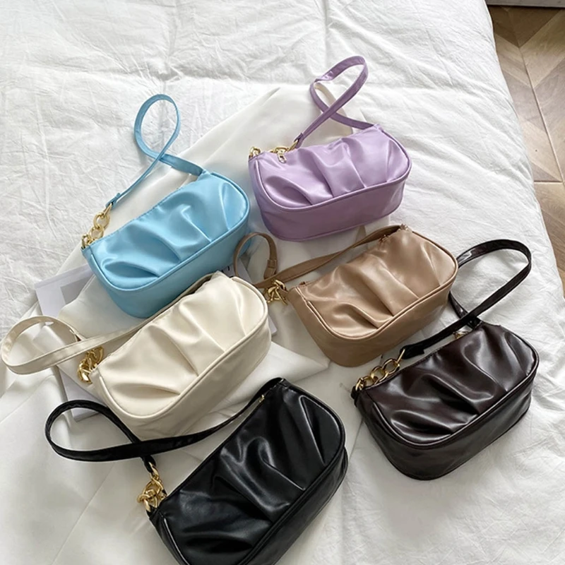 

Elegant Armpit Sling Handbags Solid Color Women PU Leather Shoulder Bags Female Tote Bags for Girls