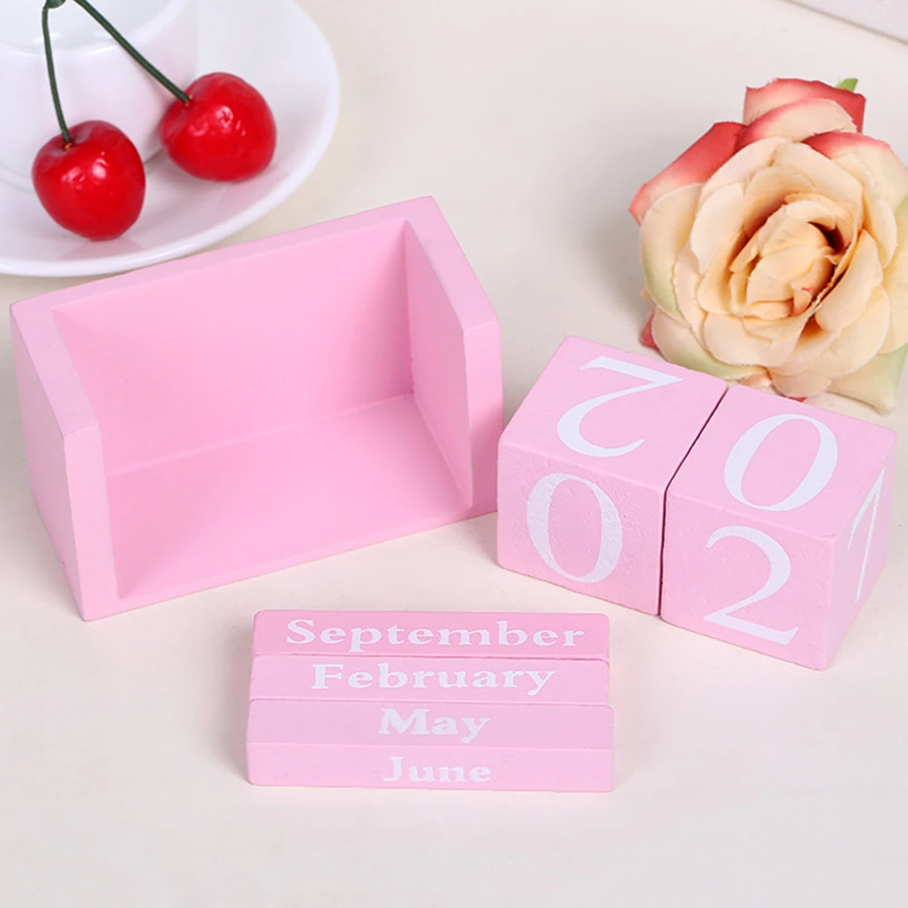 Cute Vintage Desktop Wooden Letters Calendar Cube Block Home Decoration