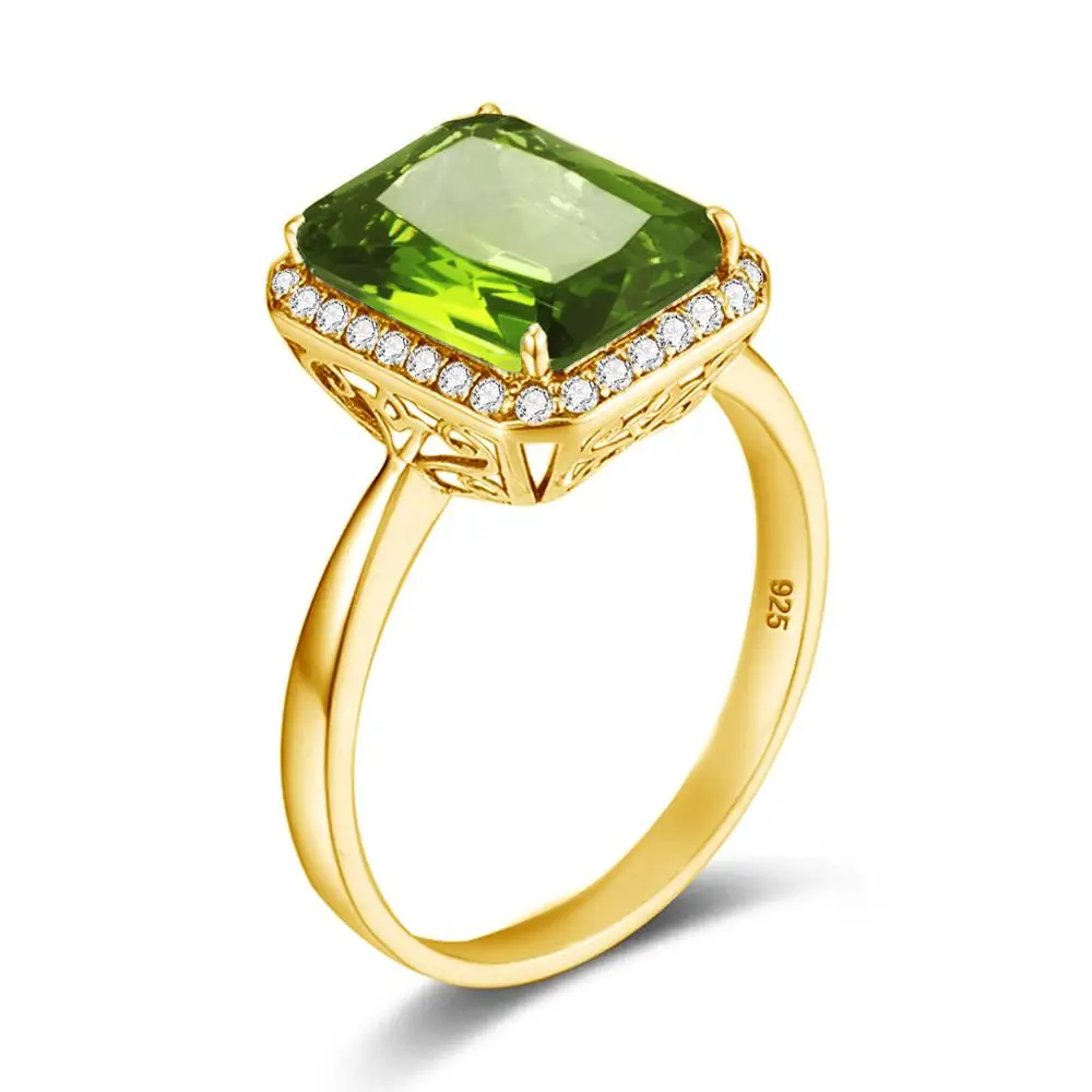 Реальные 925 Серебряное кольцо перидот с бриллиантами 18K позолоченные кольца для