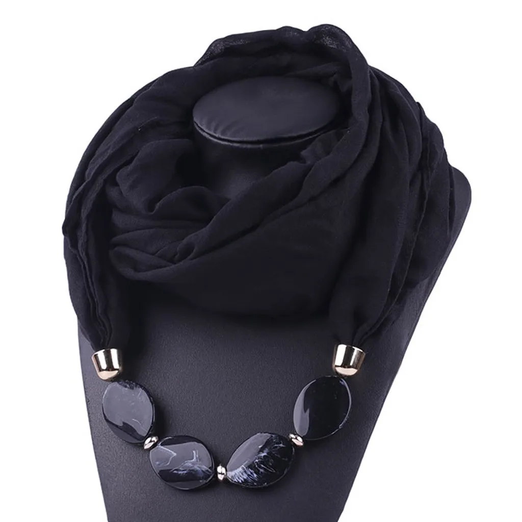 Women Fashion Solid Color Necklace Pendant Scarf Ethnic Style Soft Necklace Scarf Femme Accessories New Arrival#P15