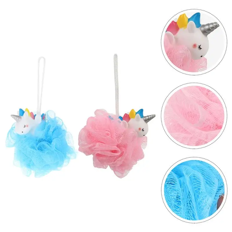 

2pcs Unicorn Bath Mesh Shower Ball Cartoon Exfoliating Bath Bubble Net for Kids
