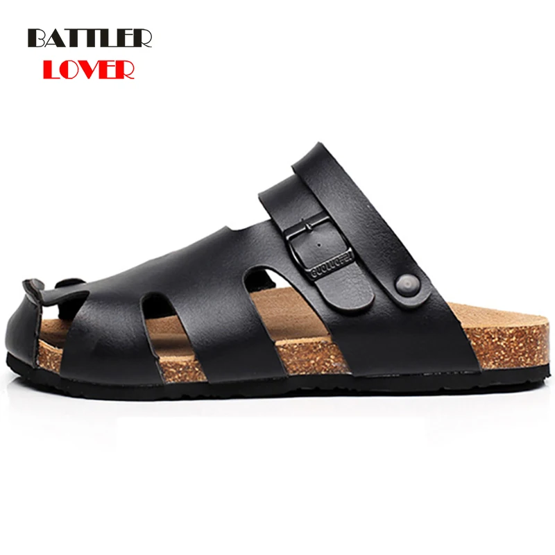 

New Unisex Buckle Cork Sandals For Men 2021 Summer Beach Slides Women Cut-outs Casual Sandalias Femme Hollow Slippers Size 35-46