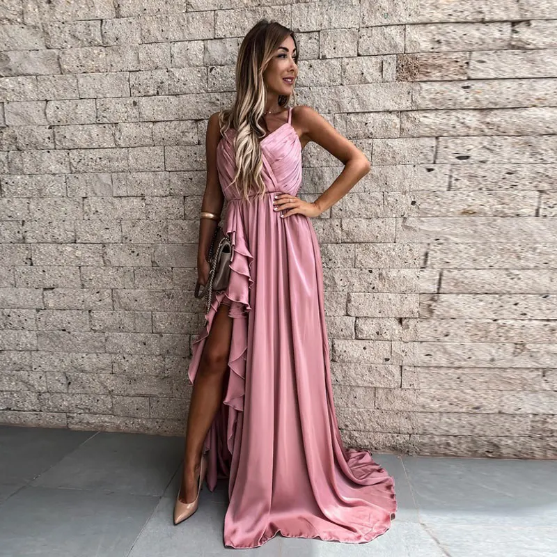 

Sexy V Neck Solid Color Long Dress for Women Summer Beach Style A-LINE Camisole Sleeveless Plus Size Mermaid Dress Fashion Party