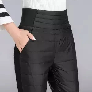 Black Высокая талия плюс бархат утолщение вниз брюки зима XL теплый утиный пух брюки снаружи носить леггинсы эластичные теплые брюки - Цвет: Black