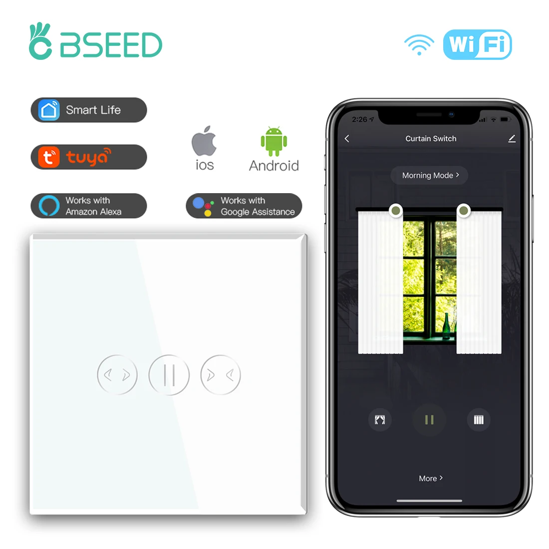 Беспроводной Wi Fi переключатель для штор BSEED умный сенсорный белого черного и