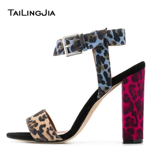 Leopard High Heels Woman 2022 Shoes Women Sandals For Ladies Sexy Block Heel Chunky Open Toe Ankle Strap Footwear Heeled Shoe