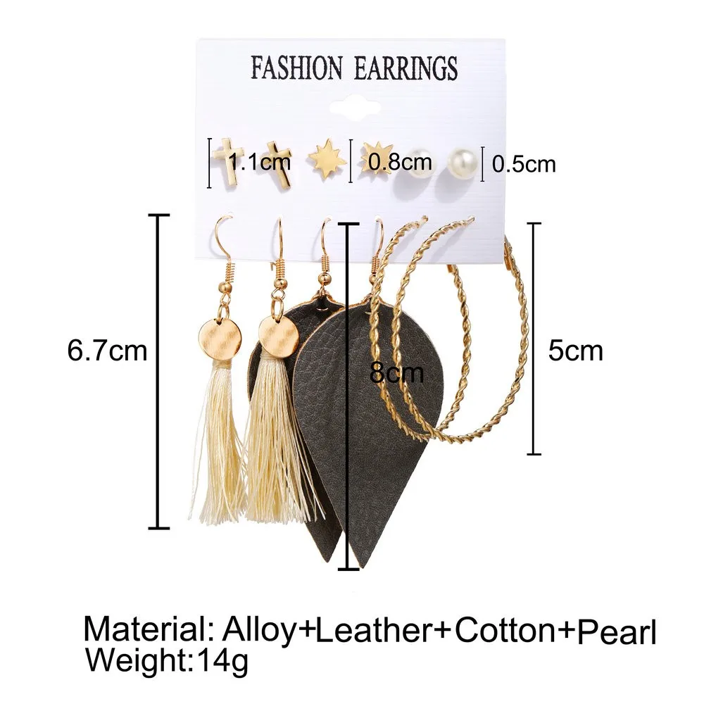 Модные серьги в виде листьев ручной работы для женщин 6 комплектов ювелирные