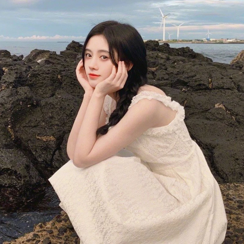 

Ruffles Spaghetti Strap Summer Lace Dress Women Flower Jacquard Long Midi Dress White High Waist Party Dress Sexy Elegant A962