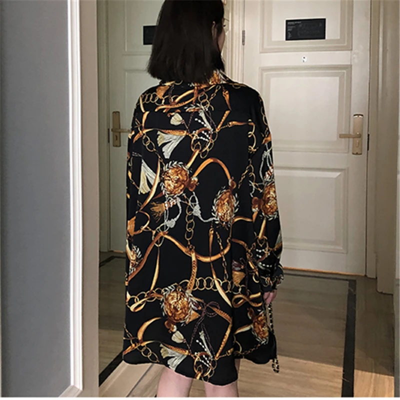 

2021 Summer Fashion New High-Quality Personality Printing Loose Large Size Mid-Length Long-Sleeved Shirt Ladies Tops Trendy H053
