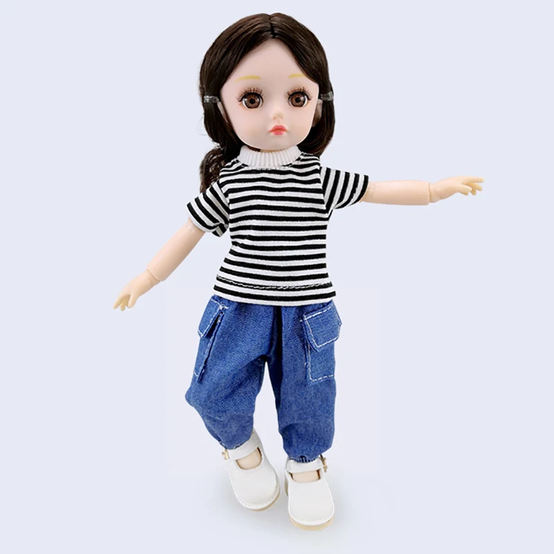 Комбинезоны для кукол BJD 30 см Одежда 1/6 футболка в полоску джинсовые шорты с