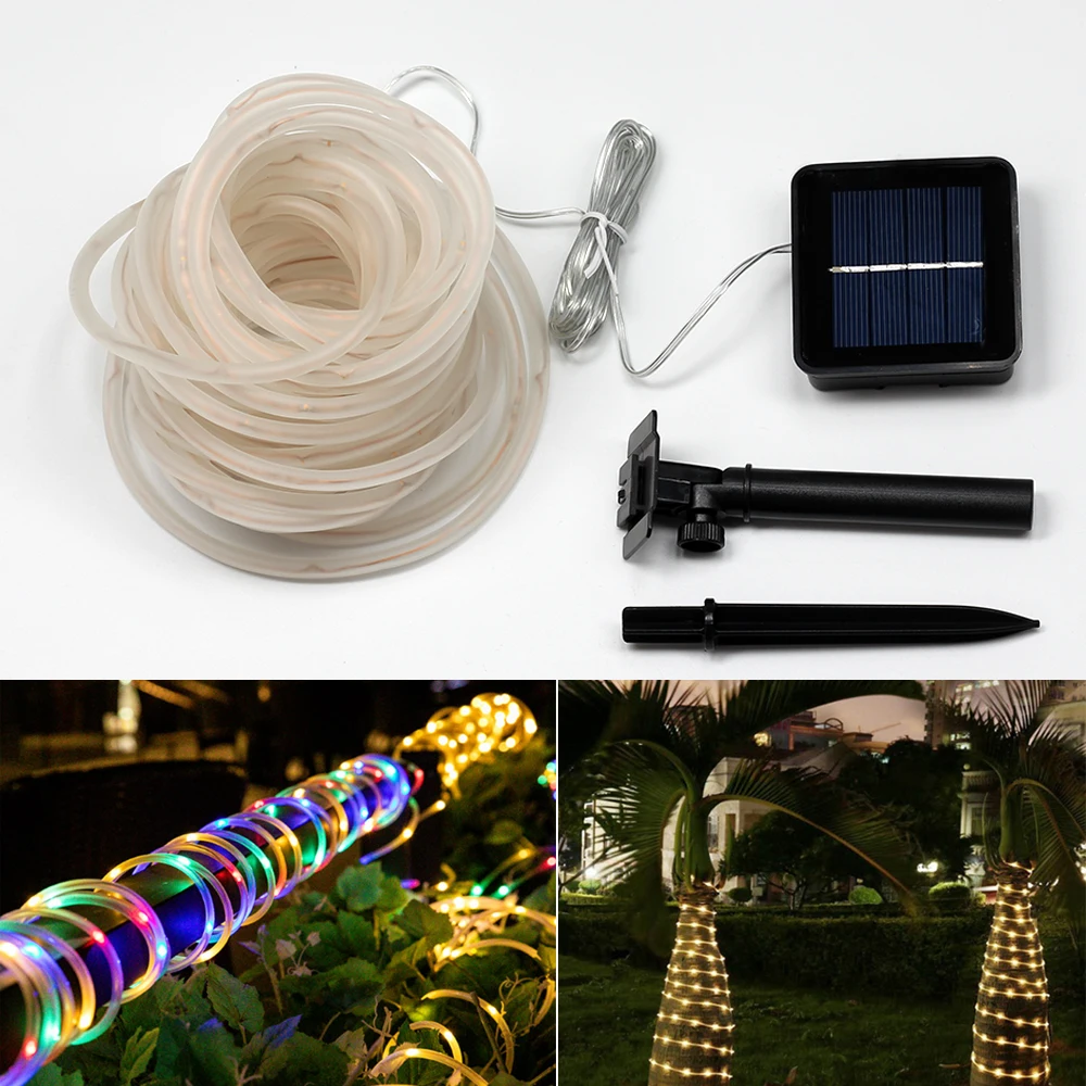 Outdoor LED Solar String Lights Waterproof Hose Colorful Garland for Xmas Party Wedding New Year Christmas Tree Decorations 10M | Лампы и