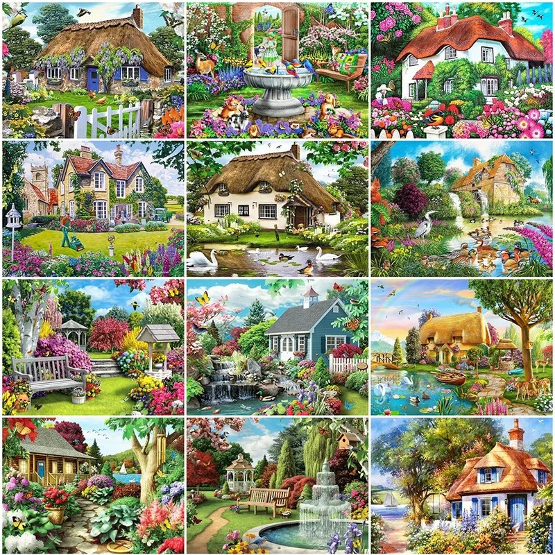 

5D DIY Diamond Painting Kits Full Round With AB Drill Garden Scenery Embroidery House Cross Stitch Mosaic Craft Home Decor Gift
