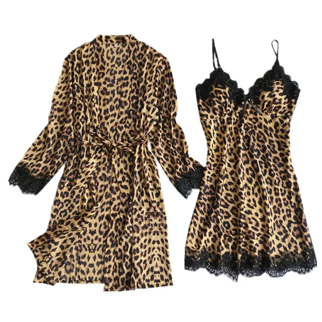 

Womens Sleepwear Plus Size Winter Soft Stretch Robe and Chemise Nightgown Set Satin Silk Pajamas Cardigan Nightdress Bathrobe A8