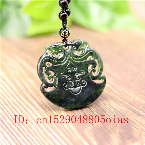 Ожерелье из натурального черного и зеленого нефрита с подвеской в виде дракона