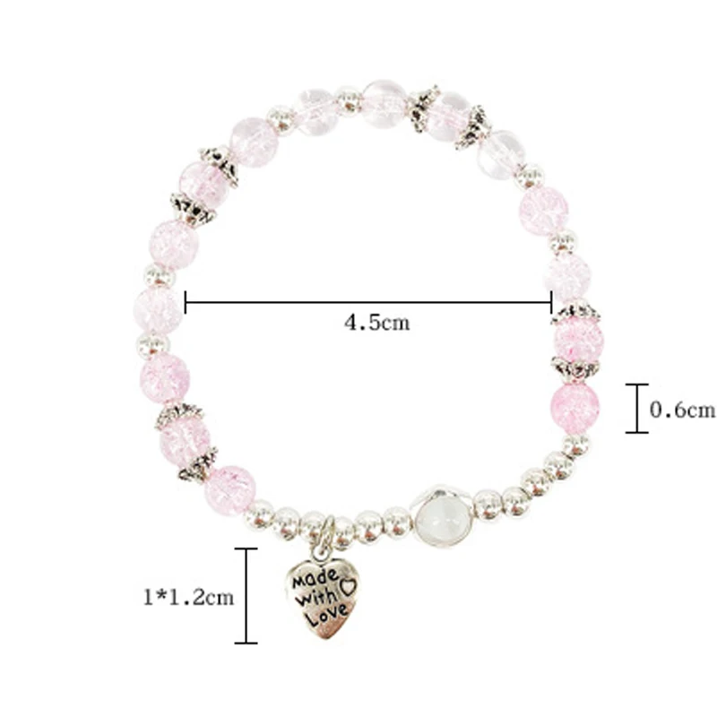 

Korean Small Fresh Candy Color Opal Beaded Charm Bracelet For Women Trendy Silver color Letter Print Heart Pendant Bangle Bijoux