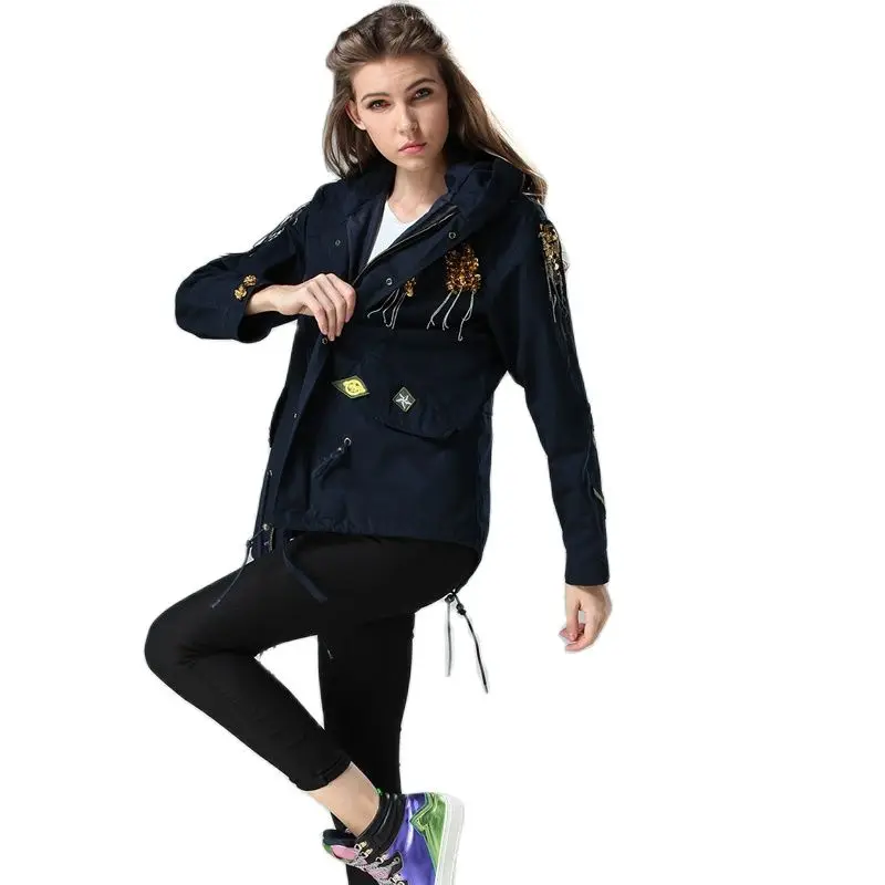 Синяя парка простая Женская весенняя одежда модная с бахромой в идианском стиле