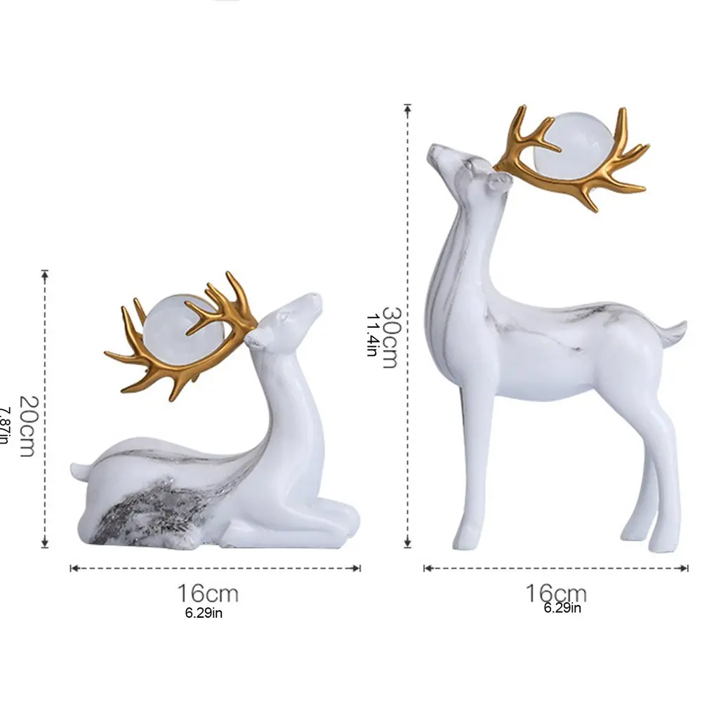 

2pcs/set Marbling Deer Resin Home Restaurant Decoration With Crystal Ball Living Room Wine Cabinet Decoration