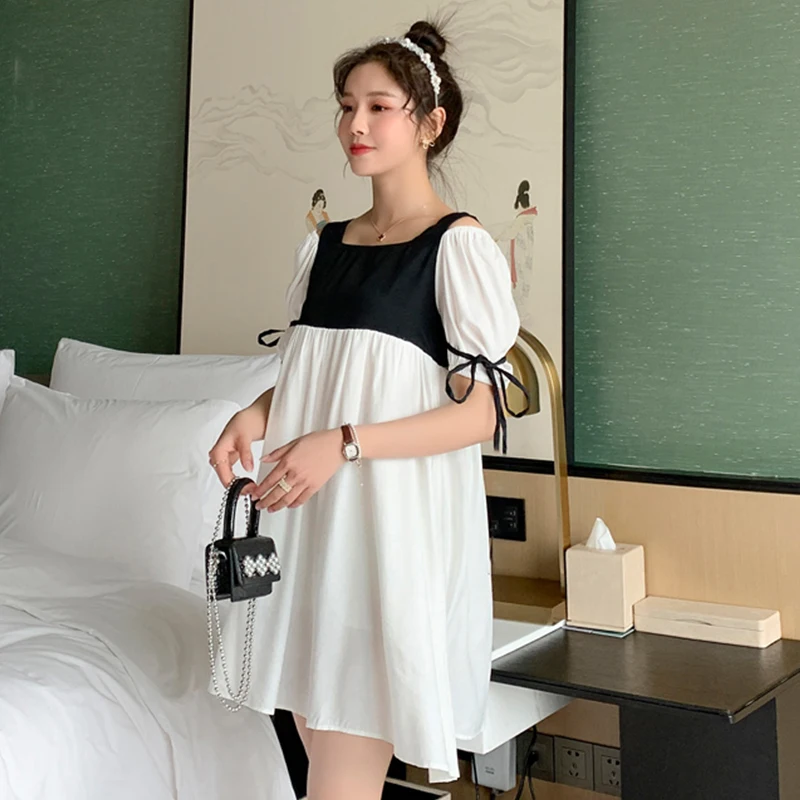 

Summer New Women's Short Sleeve Patchwork Skirt Lady Super Fairy Mori Style French Mid-Length Chiffon Dress