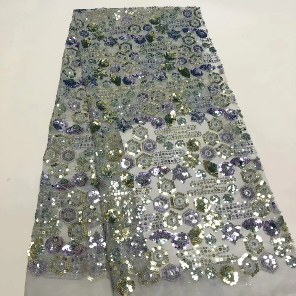 

Latest Nigerian Embroidered Sequin Fabric African French Tulle Mesh Lace Fabric With Sequins Lace Fabric 2020 for Bridal