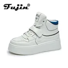FujinЖенская обувь 4,5 см; Женские кроссовки на платформе; Повседневная обувь из натуральной кожи; Дышащие Нескользящие белые туфли из коровьей кожи