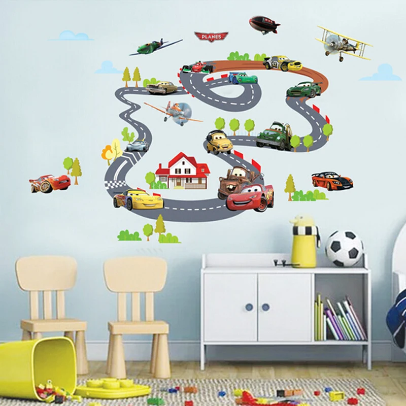 

Kids room 3d cars wall stickers self adhesive baby bedroom cartoon anime wall decals
