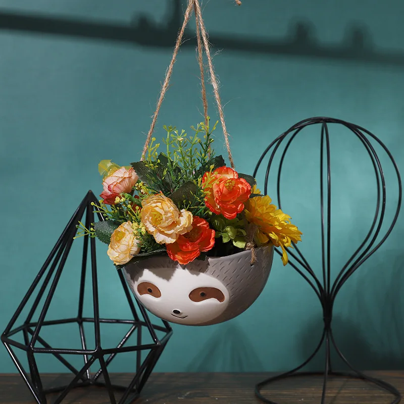

Cute Ceramic Sloth Shape Hanging Planter Air Plant Vases Holder for Succulents Small Plant RE