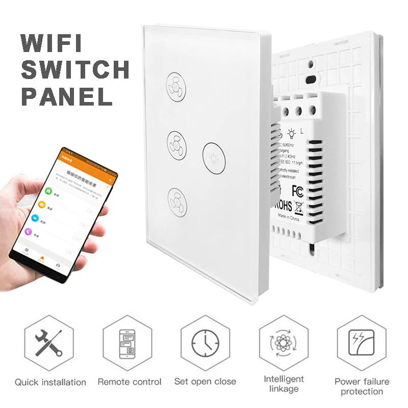 

WiFi Smart Ceiling Fan Switch Smart Eletronical Lamp Switch Wall Touch Light Controller For Alexa For Google Home Accessories
