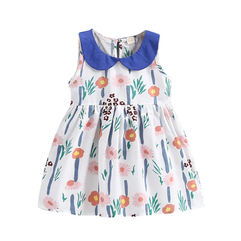 

Casual Baby Girls Dress Floral Pattern Sleeveless Dress Kids Cotton Sundress 0-5T Toddler Pageant Girls Dress Summer