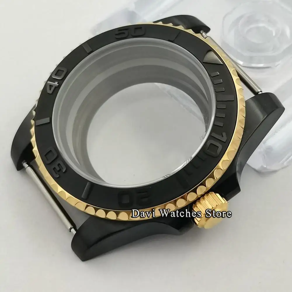 

40mm Black PVD Watch Case Fit NH35 NH35A NH36 Movement Sapphire Glass Ceramic Bezel Seeing Through Backcover Case