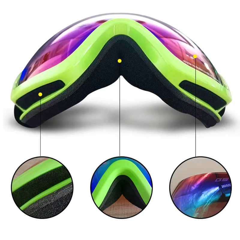 GSOU SNOW Ski Goggles Double Layers UV400 Anti-fog Big Ski Glasses Men Women Snowboarding Skiing Goggles With Packet