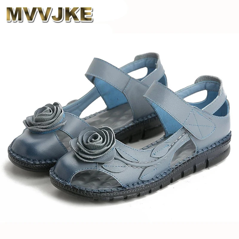 

Женские босоножки MVVJKESummer из натуральной кожи, сандалии-гладиаторы на мягкой подошве, Пляжная повседневная обувь с цветочным принтом, в стил...