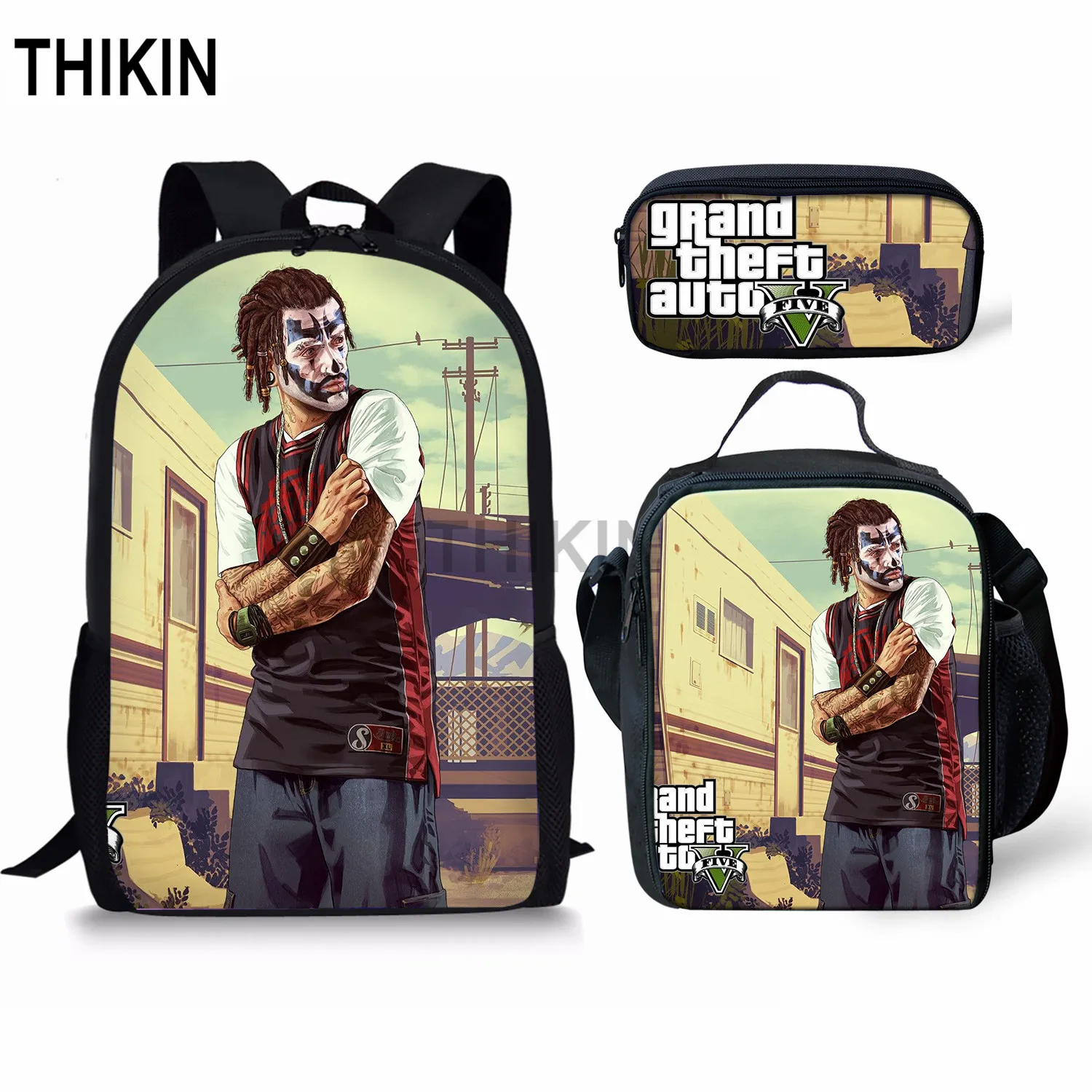 as picture THIKIN Grand Theft Auto школьные сумки для подростков мальчиков 3 шт./компл. сумки на плечо крутая игра GTA рюкзак комплект для детей; обувь для девочек; обувь для студентов; Mochila - Цвет: as picture