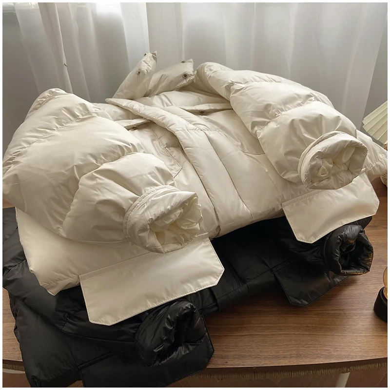 

Winter Coat Women 2021 New Stand Collar Casual Loose White Black Thick Warm Long Sleeve Outwear Parka Snow Jacket Female