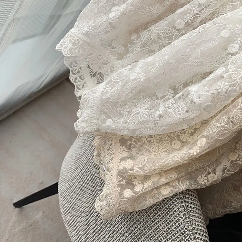 Блузки женские изысканные тонкие кружевные однотонные универсальные элегантный