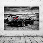 Nissan GTR R35, спортивный автомобиль, Черно-Белая настенная фотография, холст, живопись для домашнего декора