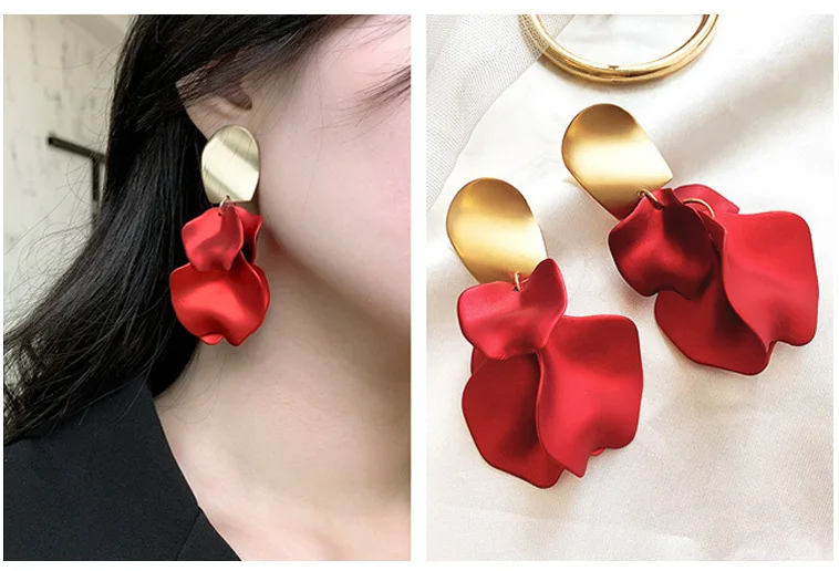 Aretes de mujer, современный стиль, дизайн, большие красные лепестки роз, серьги с кисточками, тренд, темперамент, летние корейские серьги для женщин