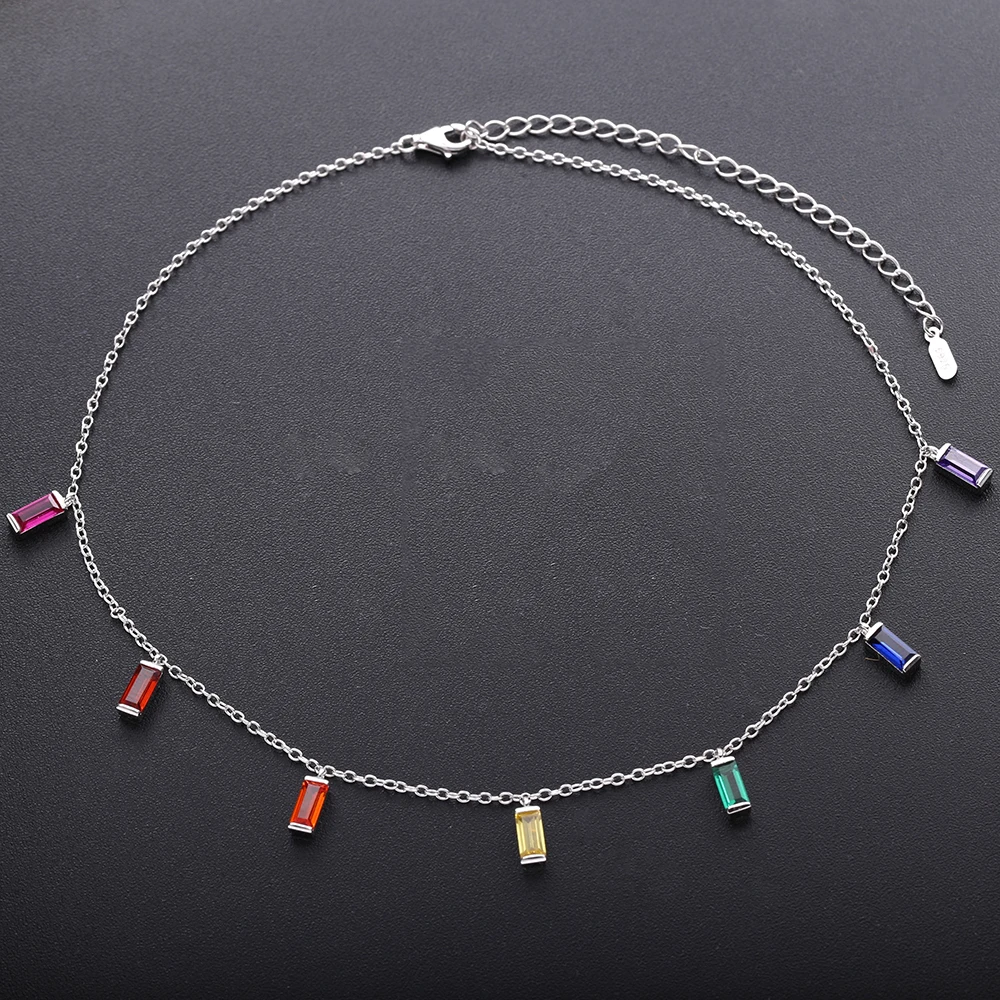 

Slovecabin 2020 New Arrived Real 100% 925 Sterling Silver Colorful Rainbow Chain Necklaces For Women Wedding Fine Silver Jewelry