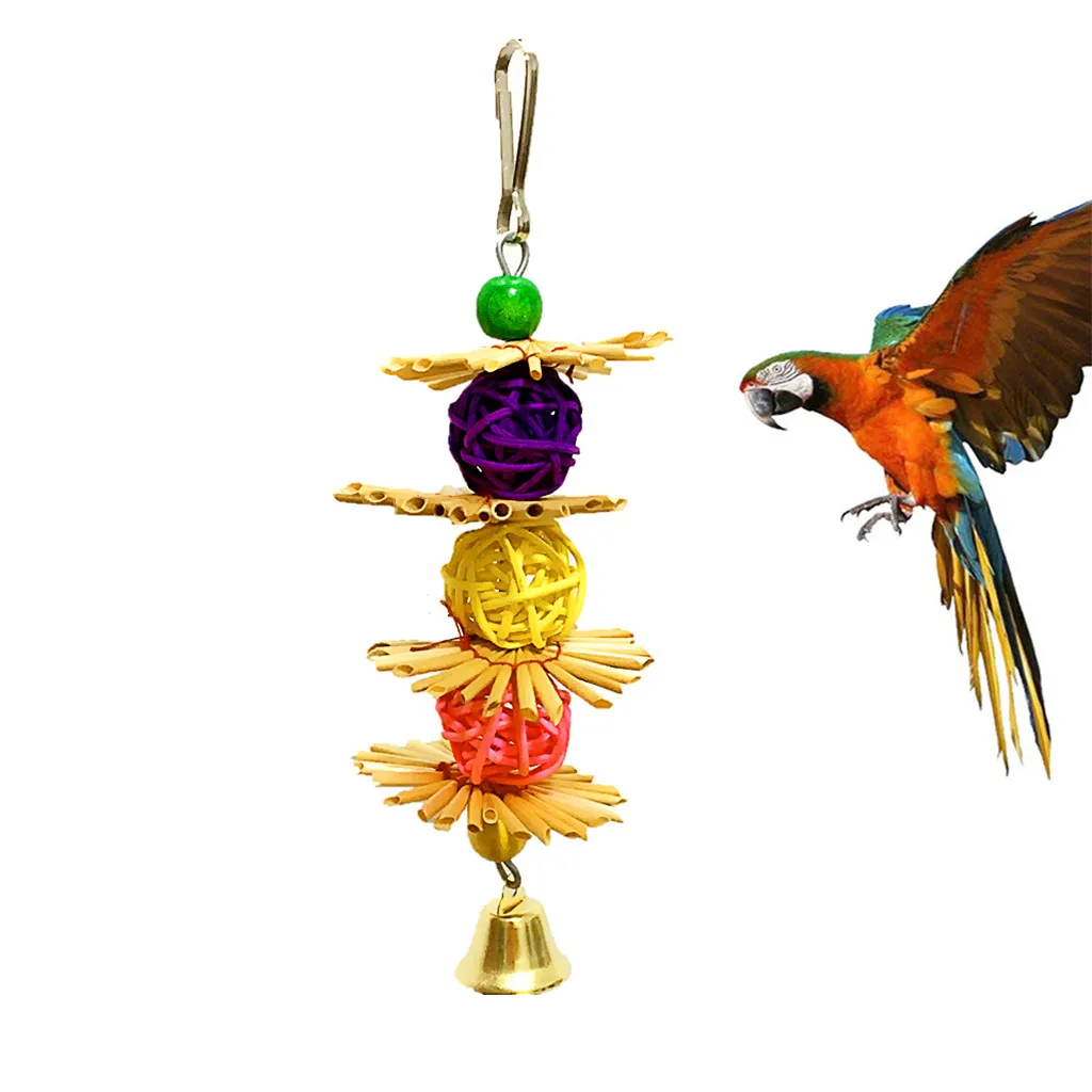

Best Selling 2021 Products New Style Convenient Pet Bird Hanging Building Natural Straw Flower Toy Bird Cage Pendant Chews Toy