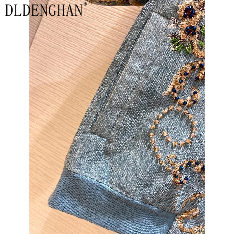 

DLDENGHAN High Quality Jacquard Beaded Jackets Women's Elegant Flower Print Long Sleeve Outwear Designer Autumn Winter New