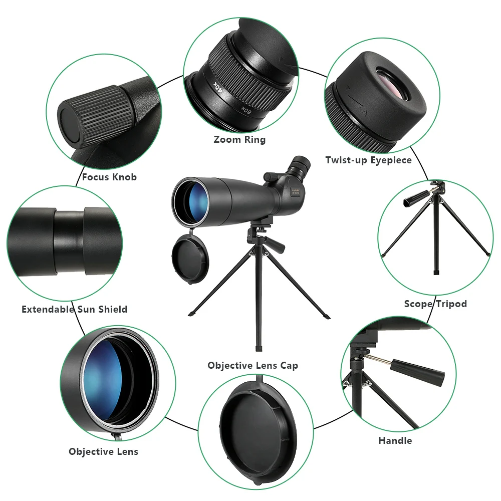 Visionking 20-60x80 Зрительная труба водонепроницаемый дальний зум Bak4 Гольф наблюдение за птицами Охота монокулярный телескоп со штативом
